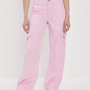 American Eagle Pink Super High-Rise Baggy Wide Leg Cargo Pants Sz 8